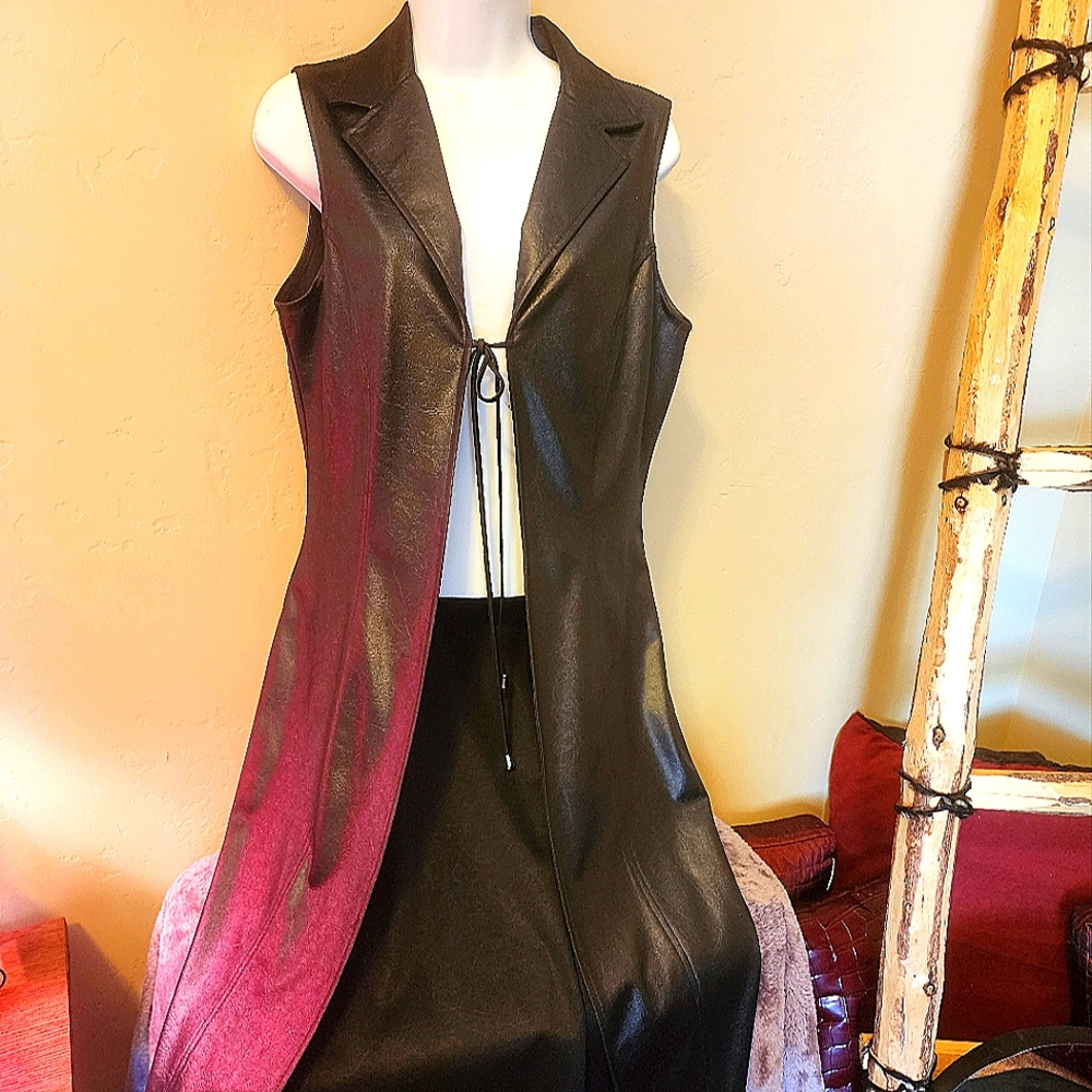 Long Leather Look Sleeveless Open Look Duster 11/12 NWOT